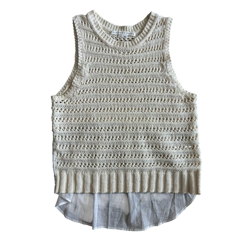 VERONICA BEARD SADE MIXED-MEDIA TANK TOP IN IVORY SIZE MEDIUM COTTON BLEND - Picture 3 of 7